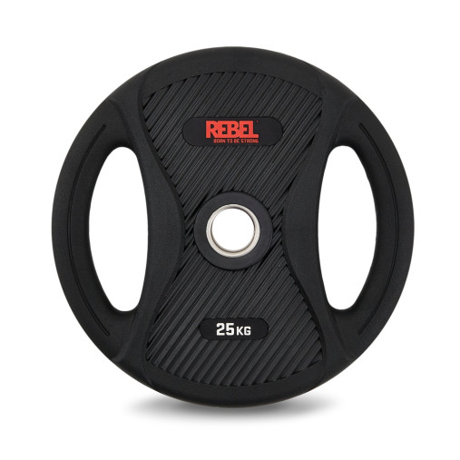 Диск олимпийский обрезиненный с двумя хватами 25 кг REBEL Диск олимпийский обрезиненный с двумя хватами 25 кг REBEL