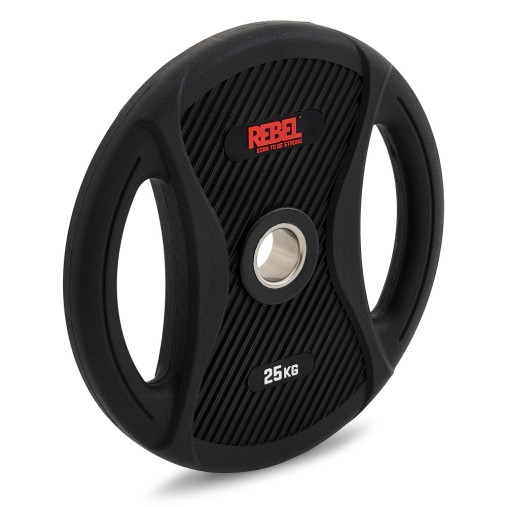 Диск олимпийский обрезиненный с двумя хватами 25 кг REBEL Диск олимпийский обрезиненный с двумя хватами 25 кг REBEL