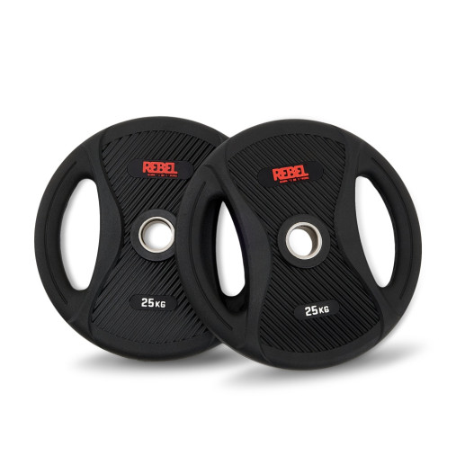 Диск олимпийский обрезиненный с двумя хватами 25 кг REBEL Диск олимпийский обрезиненный с двумя хватами 25 кг REBEL