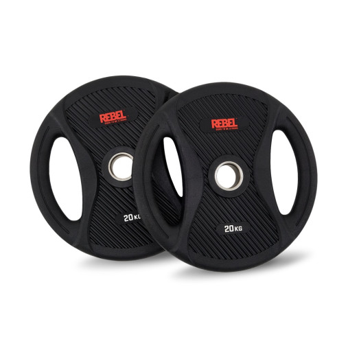 Диск олимпийский обрезиненный с двумя хватами 20 кг REBEL Диск олимпийский обрезиненный с двумя хватами 20 кг REBEL