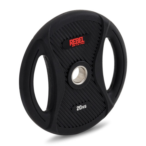 Диск олимпийский обрезиненный с двумя хватами 20 кг REBEL Диск олимпийский обрезиненный с двумя хватами 20 кг REBEL