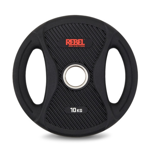Диск олимпийский обрезиненный с двумя хватами 10 кг REBEL Диск олимпийский обрезиненный с двумя хватами 10 кг REBEL