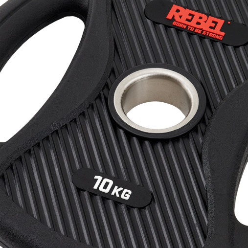 Диск олимпийский обрезиненный с двумя хватами 10 кг REBEL Диск олимпийский обрезиненный с двумя хватами 10 кг REBEL