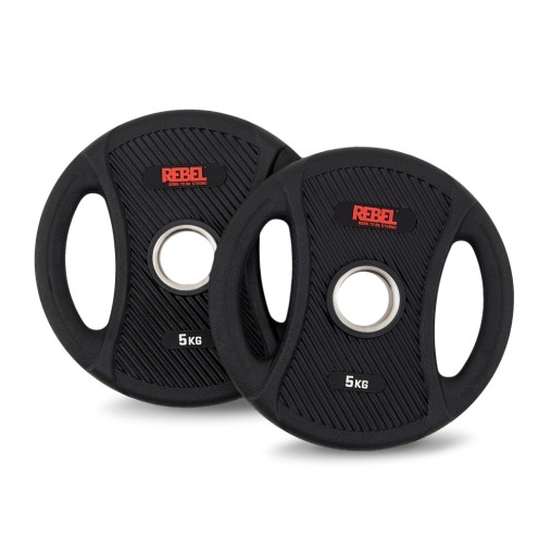 Диск олимпийский обрезиненный с двумя хватами 5 кг REBEL Диск олимпийский обрезиненный с двумя хватами 5 кг REBEL