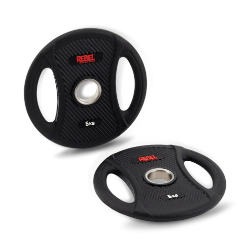 Диск олимпийский обрезиненный с двумя хватами 5 кг REBEL Диск олимпийский обрезиненный с двумя хватами 5 кг REBEL