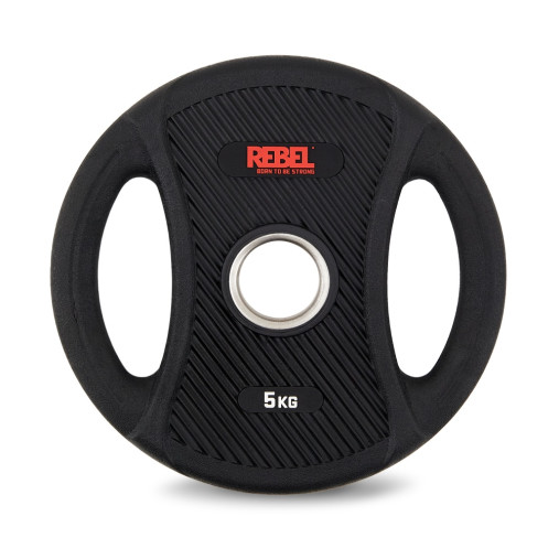 Диск олимпийский обрезиненный с двумя хватами 5 кг REBEL Диск олимпийский обрезиненный с двумя хватами 5 кг REBEL