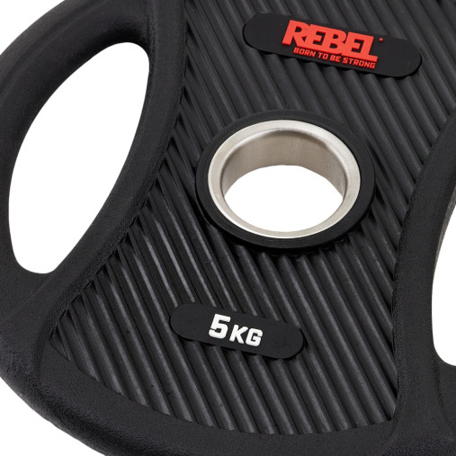 Диск олимпийский обрезиненный с двумя хватами 5 кг REBEL Диск олимпийский обрезиненный с двумя хватами 5 кг REBEL