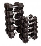 Набор гексагональных гантелей 5-25 кг, 9 пар на стойке