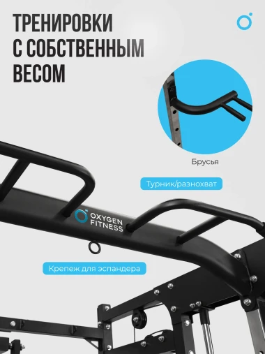 Многофункциональный силовой комплекс со встроенными весовыми стеками OXYGEN FITNESS LORRY на базе машины Смита Многофункциональный силовой комплекс со встроенными весовыми стеками OXYGEN FITNESS LORRY на базе машины Смита
